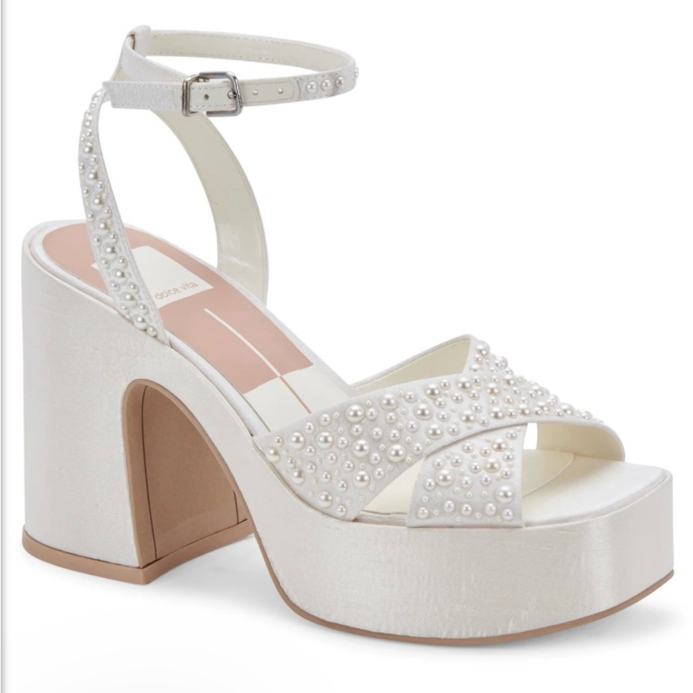 Dolce Vita White Pearl Platform Sandals